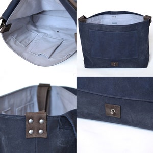 Messenger Bag Men, Waxed Canvas Bag, Field Bag, Laptop Crossbody Shoulder Satchel, Gift for Him The Sloane Messenger in Navy Blue image 2