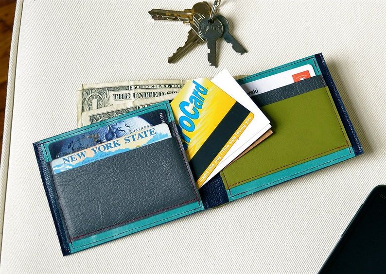 Minimalist Brown Leather Wallet for Men, Mens Wallet, Husband Gift, Modern Masculine Elegant Bifold The Frankie Wallet in Brown and Slate image 5