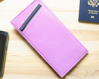 Woman's leather wallet for travel, sleek and slim elegant pink passport clutch, unique gift idea for her - The Stella Wallet in Periwinkle