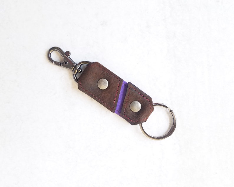 key latch in Chocolate Brown and Violet by Lolafalk unisex style at any age chic handmade leather key fob Leather key clasp and ring