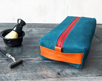 Waxed Canvas Dopp Kit, Shave Bag, Toiletry Travel Bag - The Otto Toiletry Bag in Dark Teal