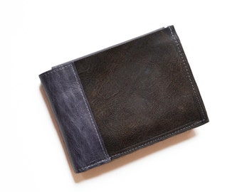 Minimalist brown leather mens wallet, rugged and stylish bifold with ID holder, elegant gift for him - The Wesley Wallet in Brown and Slate