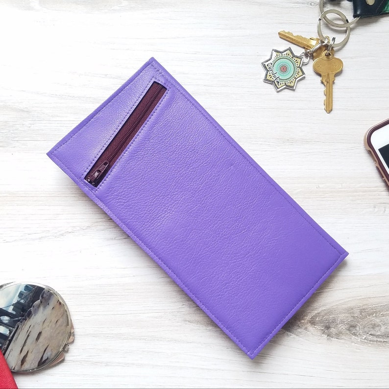 Purple leather wallet for women, elegant travel wallet that fits phone, cards, cash, passport and more The Stella Wallet Clutch in Violet image 1