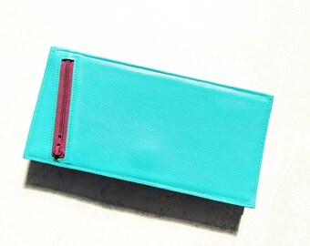 Leather Wallet Clutch Woman, Long Travel Wallet, Blue Passport Organizer with Phone Pocket, Unique Gift - The Stella Wallet in Teal