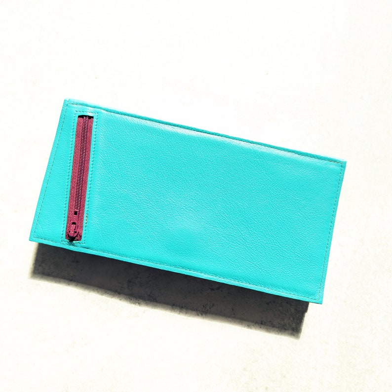 Leather Wallet Clutch Woman, Long Travel Wallet, Blue Passport Organizer with Phone Pocket, Unique Gift The Stella Wallet in Teal image 1