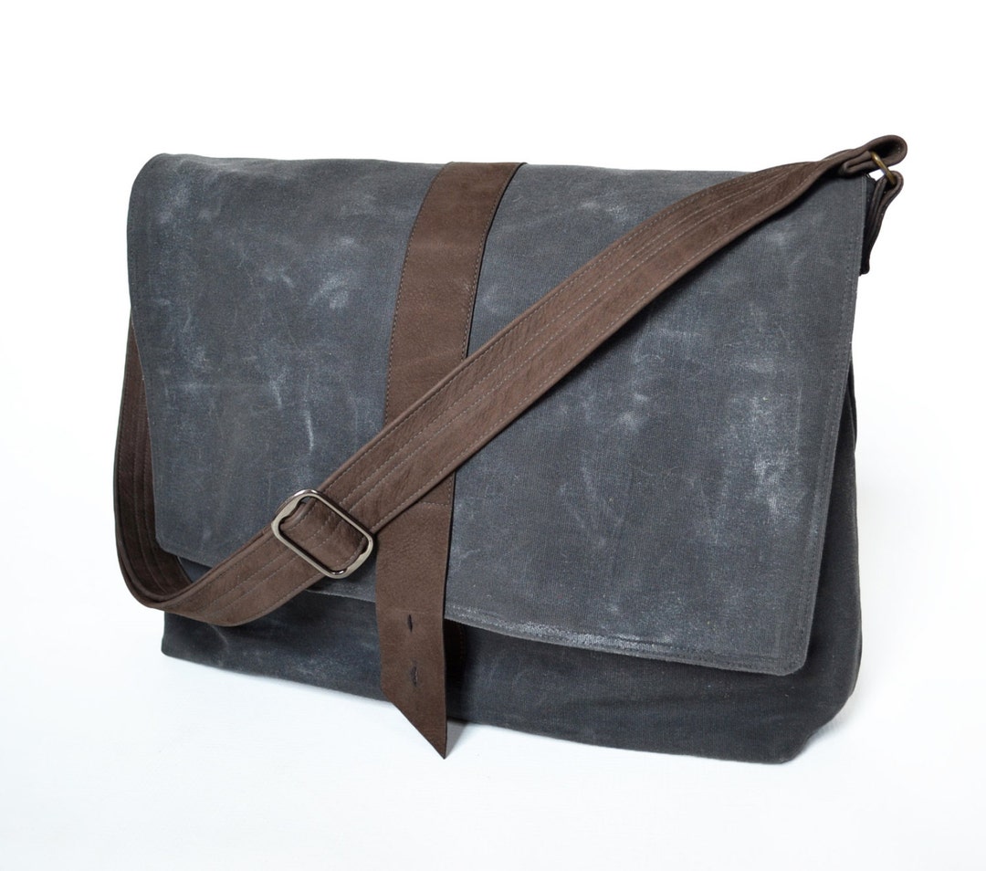 Waxed Canvas Bag Man, Mens Messenger Laptop Bag, Crossbody Wax