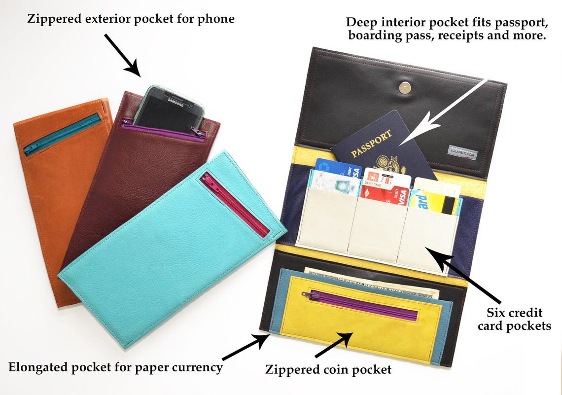 Leather Clutch Wallet With Phone Pocket Slim Travel Organizer Etsy