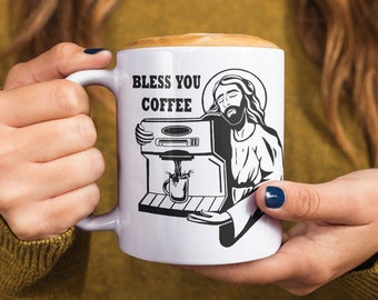 Jesus & Coffee Mug, Jésus-Christ, Bless You, Mug, Cadeau, Tarse à café sarcastique, Christian, Tasse à café, Nouveauté, Jesus FAN mug, Coffee Lover