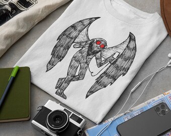 Funny MOTHMAN headphones tshirt cryptid shirts novelty vintage hand drawn cool gift for teen indie art graphic tee shirt Mens unisex t-shirt