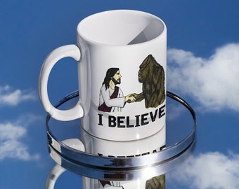 Funny Bigfoot Mug, Jesus Christ, Hand Shake, Mug, Gift, Sarcastic Coffee Cup, Christian, SASQUATCH, Coffee Mug, Novelty, God, Jesus FAN mug