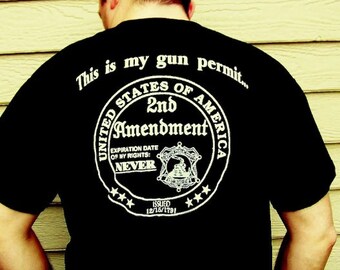 This is my Gun Permit 2nd Amendment tshirt New black white tee BACK shirt mens cowboy or death flag patriot don't tread on me snake