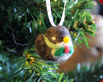 Bird Felt Christmas Ornament - Needle Felted Handmade Woodland Tree Ornament - Felted Holiday Christmas Ornaments