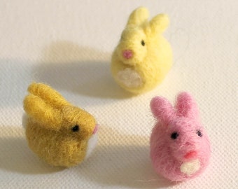 Felted Bunnies Easter - Made to Order - Set of 3 Needle Felt Tiny Rabbits - Assorted Colors