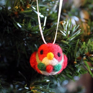 Bird Felt Christmas Ornament - Needle Felted Handmade Woodland Tree Ornament - Felted Holiday Christmas Ornaments