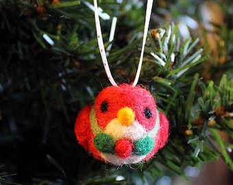 Bird Felt Christmas Ornament - Needle Felted Handmade Woodland Tree Ornament - Felted Holiday Christmas Ornaments