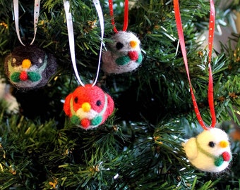 Bird Felt Christmas Ornaments Set of Four - Needle Felted Handmade Woodland Tree Ornaments - Felted Holiday Christmas Ornaments