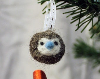 Owl Felt Christmas Ornament - Needle Felted Cute Owl Tree Ornament - Felted Holiday Miniature Ornaments