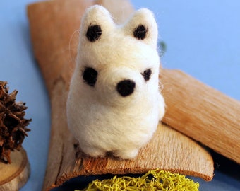 Felted Arctic Fox Miniature Figurine - Made to Order - Felt Arctic Fox Art Doll - Animal Feltie