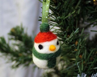 Snowman Felt Christmas Ornament - Needle Felted Cute Snowman Tree Ornament - Felted Classic Holiday Miniature Ornaments