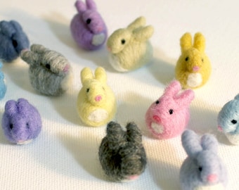 12 Felted Bunnies Easter - Made to Order - Set of a Dozen Needle Felt Tiny Rabbits - Assorted Colors