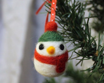 Snowman Felt Christmas Ornament - Needle Felted Handmade Cute Snowman Tree Ornament - Felted Classic Holiday Miniature Ornaments