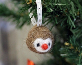 Owl Felt Christmas Ornament - Needle Felted Cute Owl Tree Ornament - Felted Holiday Miniature Ornaments