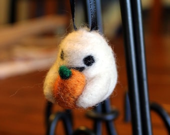 Halloween Ghost with Pumpkin Felt Ornament - Needle Felted Spooky