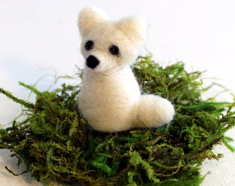 Felted Arctic Fox Tiny Figurine - Made to Order - Felt Arctic Fox Art Doll - Animal Feltie