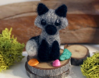 Tiny Needle Felted Miniature Silver Fox -  Totem Animal Art Doll 1 Inch Tall Fox - Made to Order - Cute Woodland Felt Fox By Karen Watkins