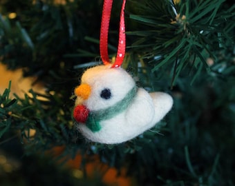 Bird Felt Christmas Ornament - Needle Felted Handmade Woodland Tree Ornament - Felted Holiday Christmas Ornaments