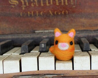 Needle Felted Tiny Cat - Animal Art Doll Orange Cat - Made to Order - Cute Cat - Felt Cat - By Karen Watkins