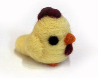 Needle Felted Chicken Hen Figurine - Ready to Ship - Cute Felt Yellow Chicken Miniature Art - Felted Bird - Farm Animal Figure