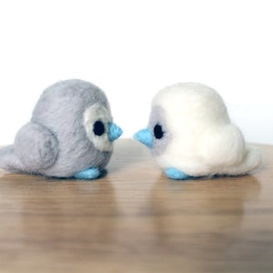 Needle Felted Love Birds White and Gray - Wedding Cake Lovebirds Topper - Made to Order - Valentines Day Decor or Gift