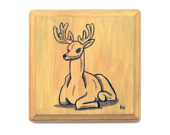 Buck Deer Painting Original Wall Art Acrylic Animal Miniature Painting
