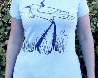 XLarge Womens T Shirts Fitted - Rabbit and Raven Design Graphic Tees - Baby Blue - The Journey