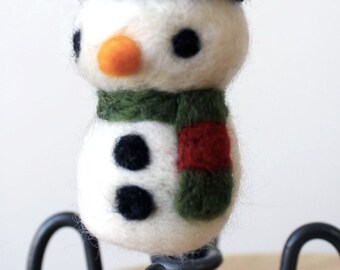 Snowman Felt Christmas Holiday Ornament - Needle Felted Tree Ornament