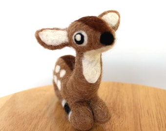 Needle Felted Fawn Deer - Soft Felt Animal Sculpture Figurine - Ready to Ship - Felt Fawn Art Doll Miniature - Felt Woodland Fawn Animal