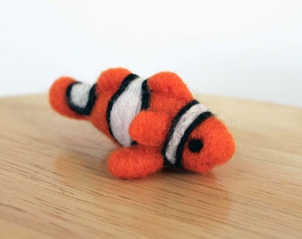 Needle Felted Clownfish Fish Soft Sculpture Figurine - Clownfish Art - Felt Clownfish - Made to Order