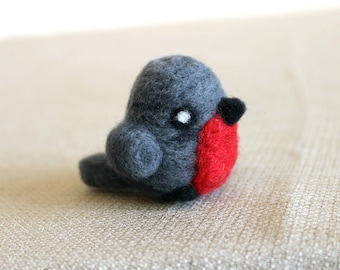 Needle Felted Bird Figurine Soft Sculpture Grey and Red by Karen Watkins - Made to Order - Felt Bird - Bird Art - Bird Art Doll