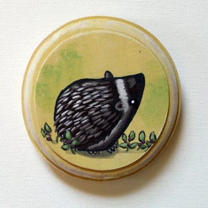 Hedgehog in Flora - Small Miniature Original Wall Art Acrylic Painting by Karen Watkins
