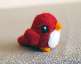 Needle Felted Red Bird Soft Sculpture Figure - Made to Order - Woodland Decor Felted Bird - Bird Art Doll - Felt Bird Art Figurine