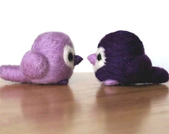 Needle Felted Love Birds Purple - Felt Wedding Cake Topper or for Valentines Day - Gift or Valentine Decoration - Made to Order