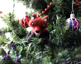 Felted Fox Christmas Ornament - Made to Order - Felt Fox Ornament - Felted Fox Animal Ornament - Cute Fox - Woodland Ornament