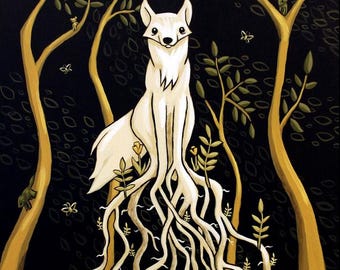 Stampe artistiche - Radici intricate di Karen Watkins 8x10 - Volpe del bosco, decorazione murale surreale per la casa