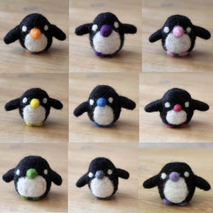 Needle Felted Penguin Miniature Made to Order Pick Beak and Feet Color Felt Penguin Figurine Cute Tiny Kawaii Penguins image 2