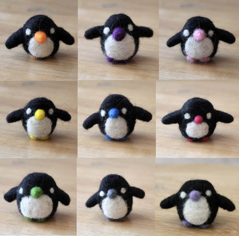 Needle Felted Penguin Miniature Made to Order Pick Beak and Feet Color Felt Penguin Figurine Cute Tiny Kawaii Penguins image 2