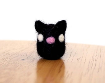 Needle Felted Black Cat Miniature Soft Animal Figurine - Made to Order - Tiny Black Kitty Cat Felt Art Doll