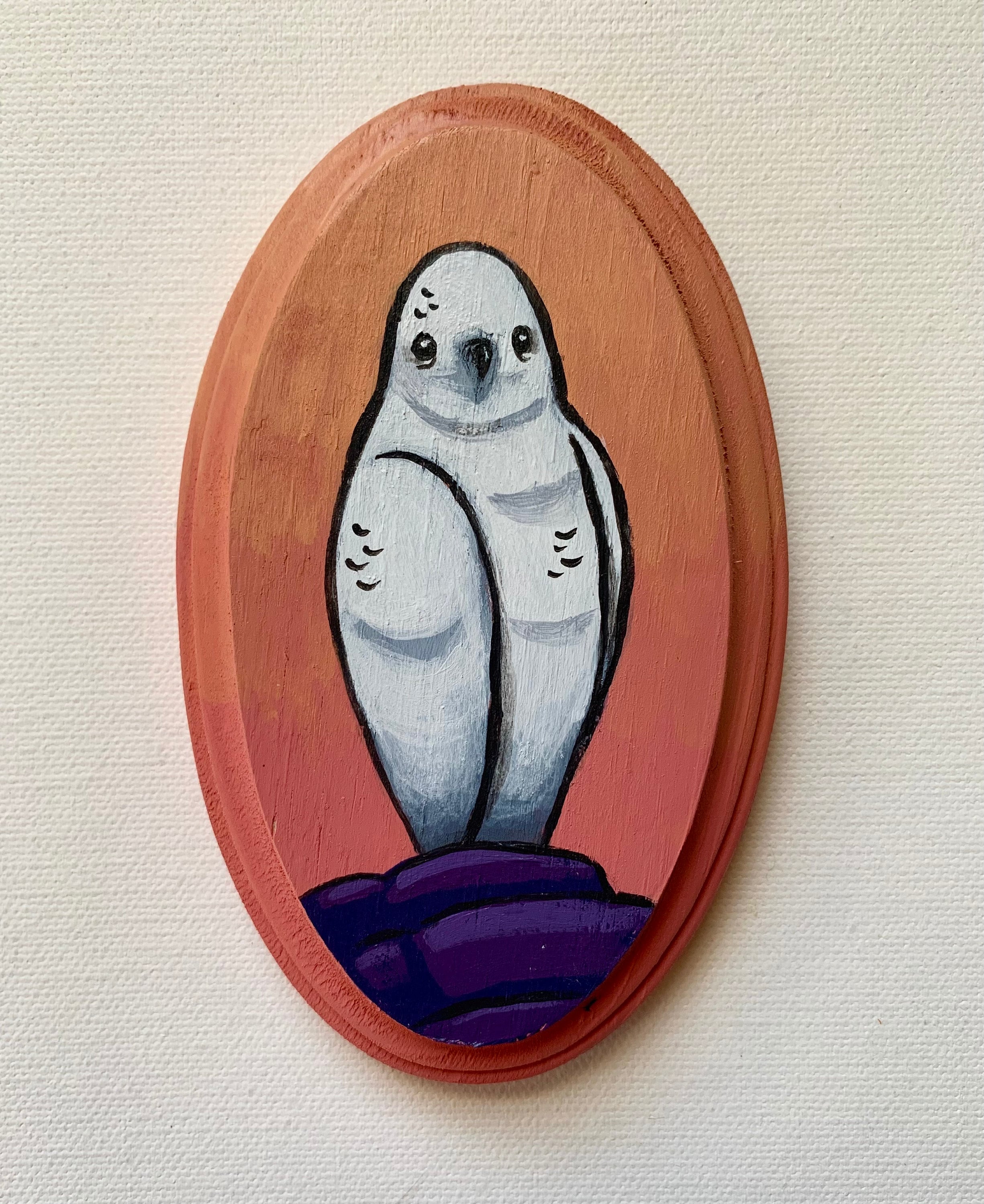 Snowy Owl Art - Small Original Wall Art Acrylic Painting on Wood by Karen Watkins