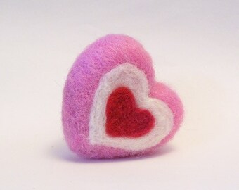 Needle Felted Tiny Valentines Day Heart Decoration Miniature - Felt Valentine - Pink Red and White Heart - Made to Order
