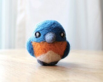 Needle Felted Eastern Blue Bird Figure - Made to Order - Blue Bird Soft Sculpture - Felt Blue Bird Art Figurine by Karen Watkins